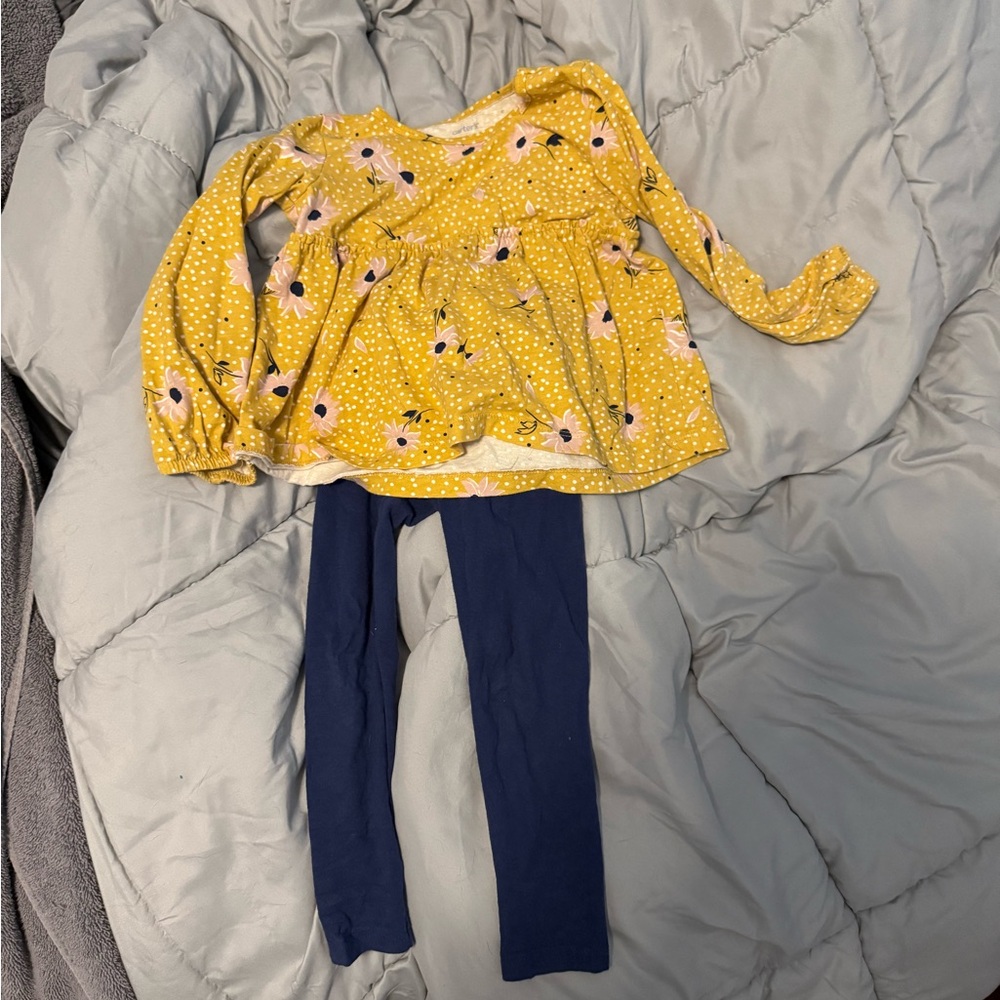 Yellow Floral Top and Blue Leggings Set